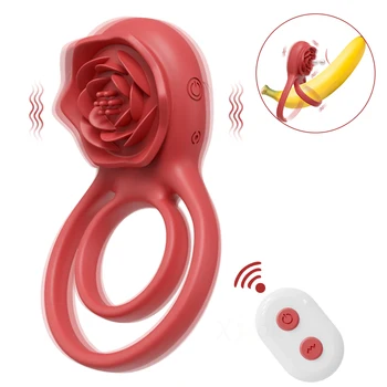 Игрушечное кольцо с розами, вибратор для мужчин и женщин, кольца для пениса с беспроводным дистанционным управлением, задерживающие эякуляцию, секс-игрушки для мужских колец для члена